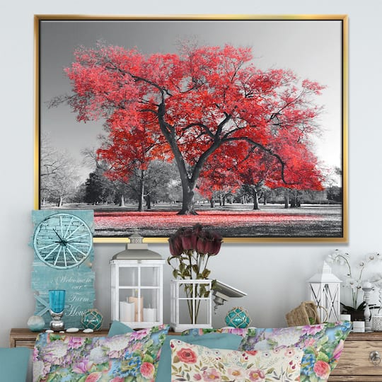Designart - Big Red Tree on Foggy Day